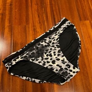 DKNY Bikini Bottom Swim Gray‎ Black Leopard Animal Print Mesh Waist NWOT Medium
